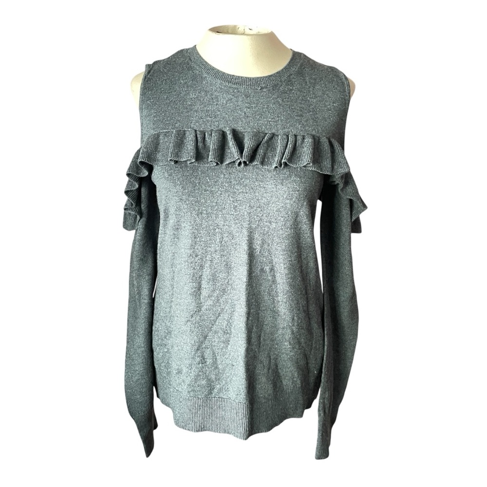 NWT Michael Kors Gray Ruffles Coquette Winter Cozy Cutouts Sweater Size Medium